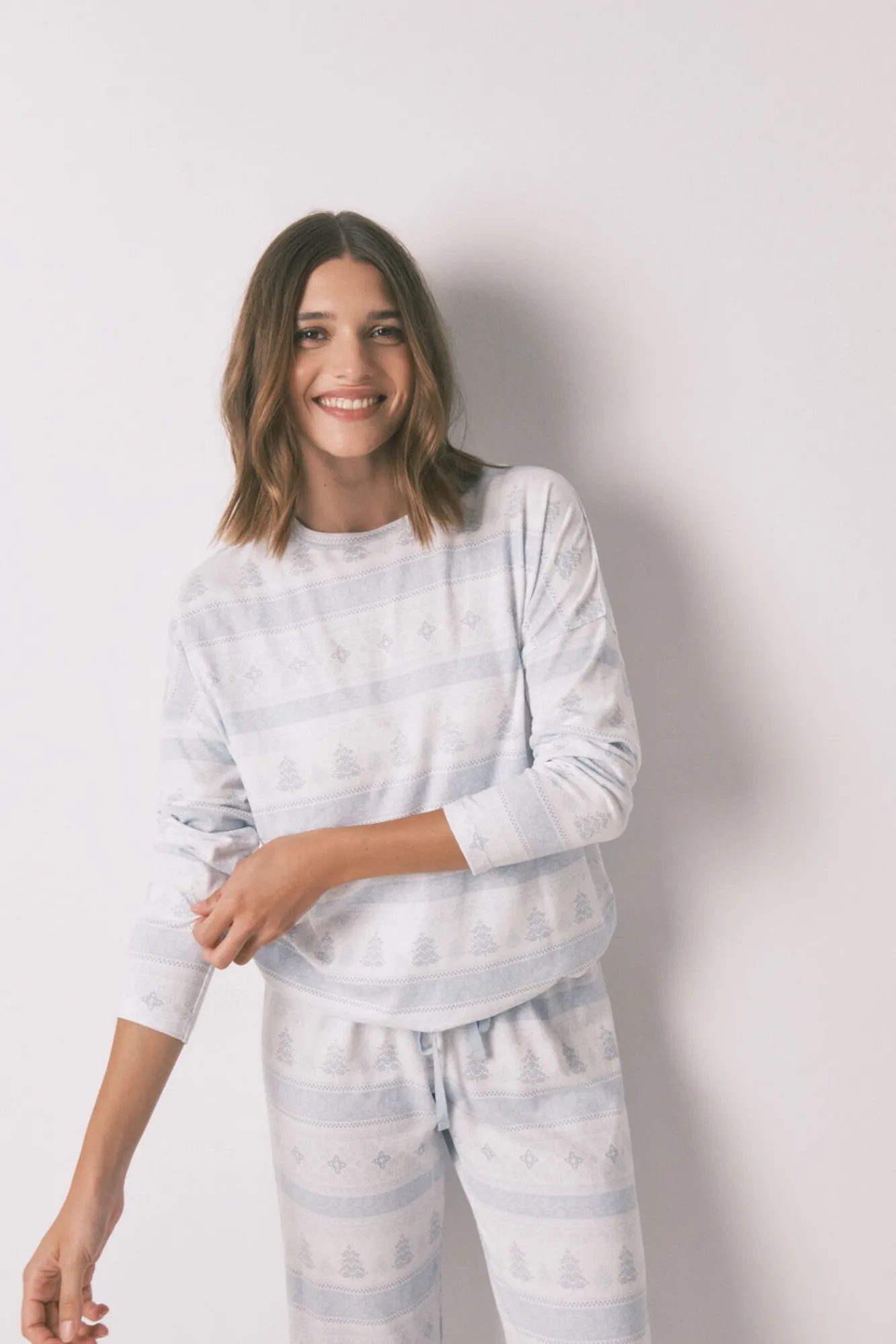 Mujer Women'secret Pijamas|Pijamas>Pijama largo punto suave cenefas azul