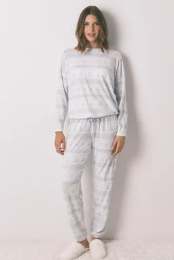 Mujer Women'secret Pijamas|Pijamas>Pijama largo punto suave cenefas azul