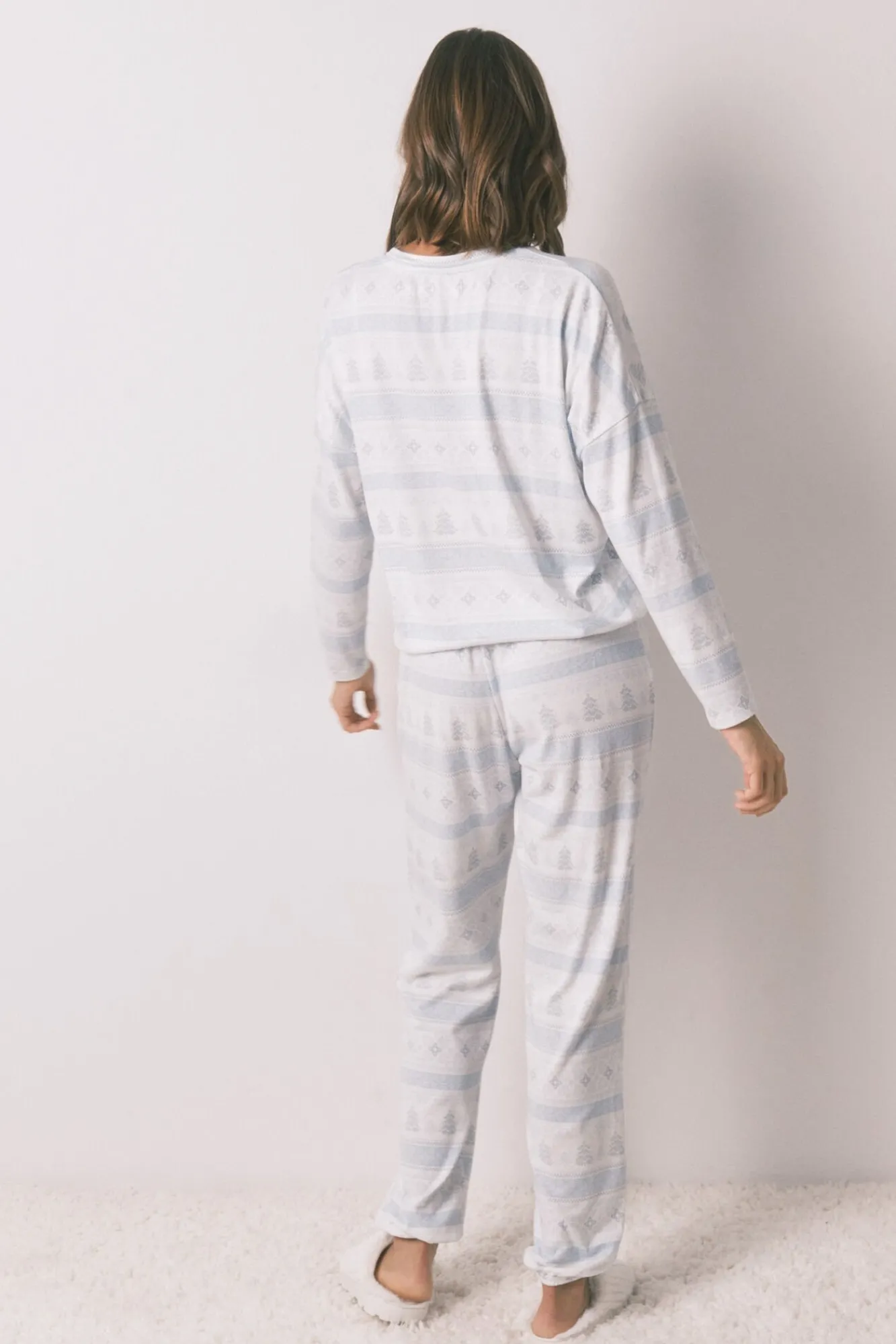Mujer Women'secret Pijamas|Pijamas>Pijama largo punto suave cenefas azul