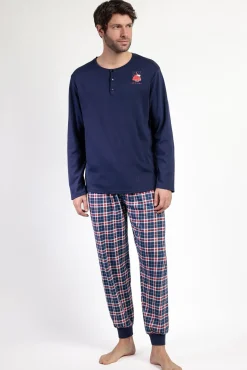 Hombre Admas Pijamas>Pijama largo Snoopy cuadros 100% algodón