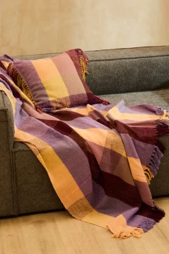 Calma House Mantas>Plaid de algodón con flecos Croma