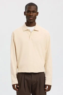 Hombre Selected Polos>Polo jacquard de manga larga 100% algodón orgánico