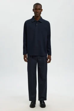 Hombre Selected Polos>Polo jacquard manga larga 100% algodón orgánico