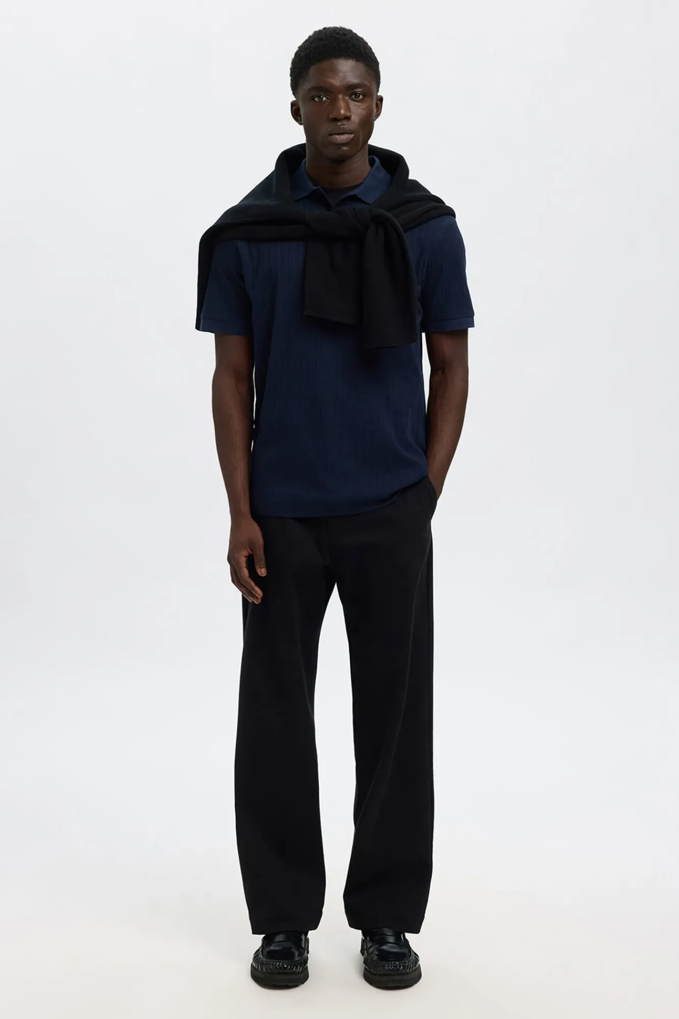 Hombre Selected Polos>Polo Rib de manga corta Regular Fit.