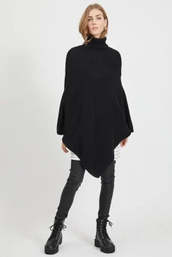 Mujer Vila Chaquetas>Poncho de punto con cuello vuelto