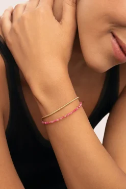 Mujer Singularu Joyería Y Bisutería>Pulsera Cleopatra Pink Acero Baño Oro