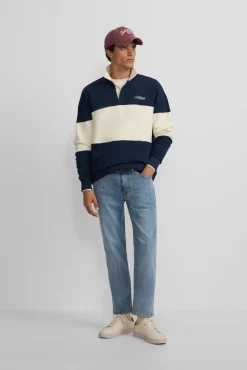 Hombre Silbon Sudaderas>Sudadera cuello polo relaxed fit panel