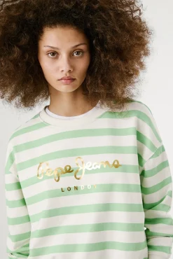 Mujer Pepe Jeans Sudaderas>Sudadera de manga larga a rayas con logo frontal