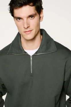 Hombre Selected Sudaderas>Sudadera media cremallera 100% algodón orgánico