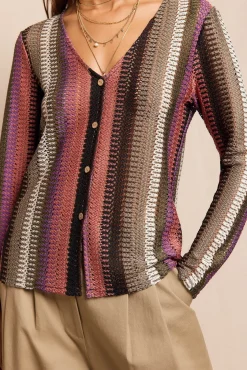 Mujer Slowlove Camisetas|Blusas>Top botones estructura rayas