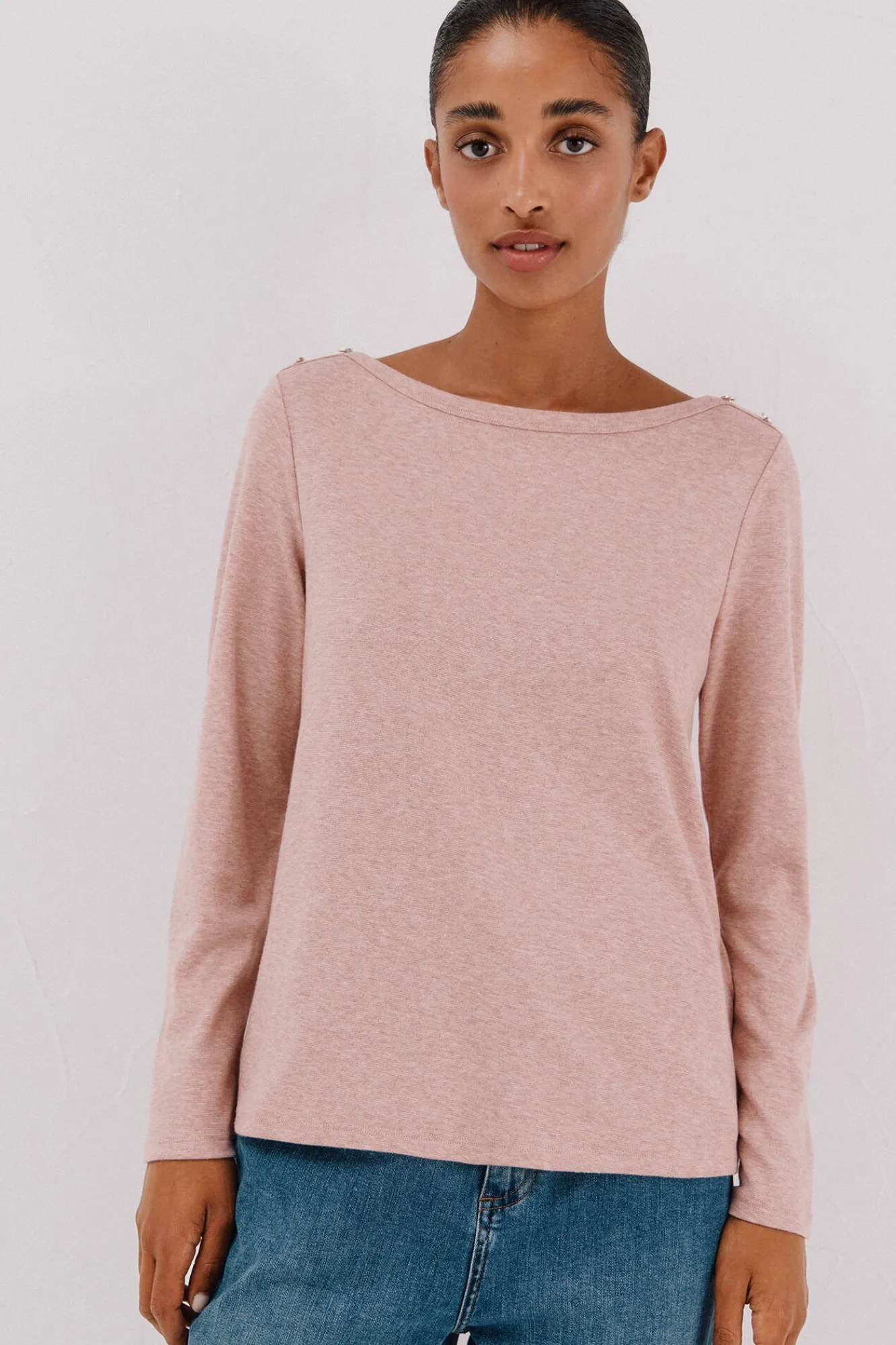 Mujer Cortefiel Camisetas>Top cuello barco botones dorados