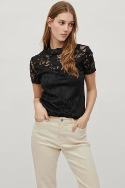Mujer Vila Camisetas|Blusas>Top de encaje de manga corta