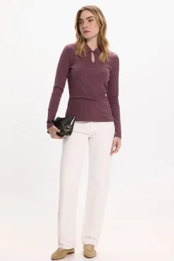 Mujer Vila Camisetas>Top de manga larga con cuello polo