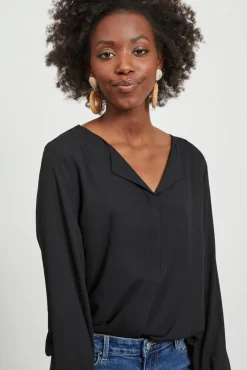 Mujer Vila Blusas>Top de mujer de manga larga con escote en pico