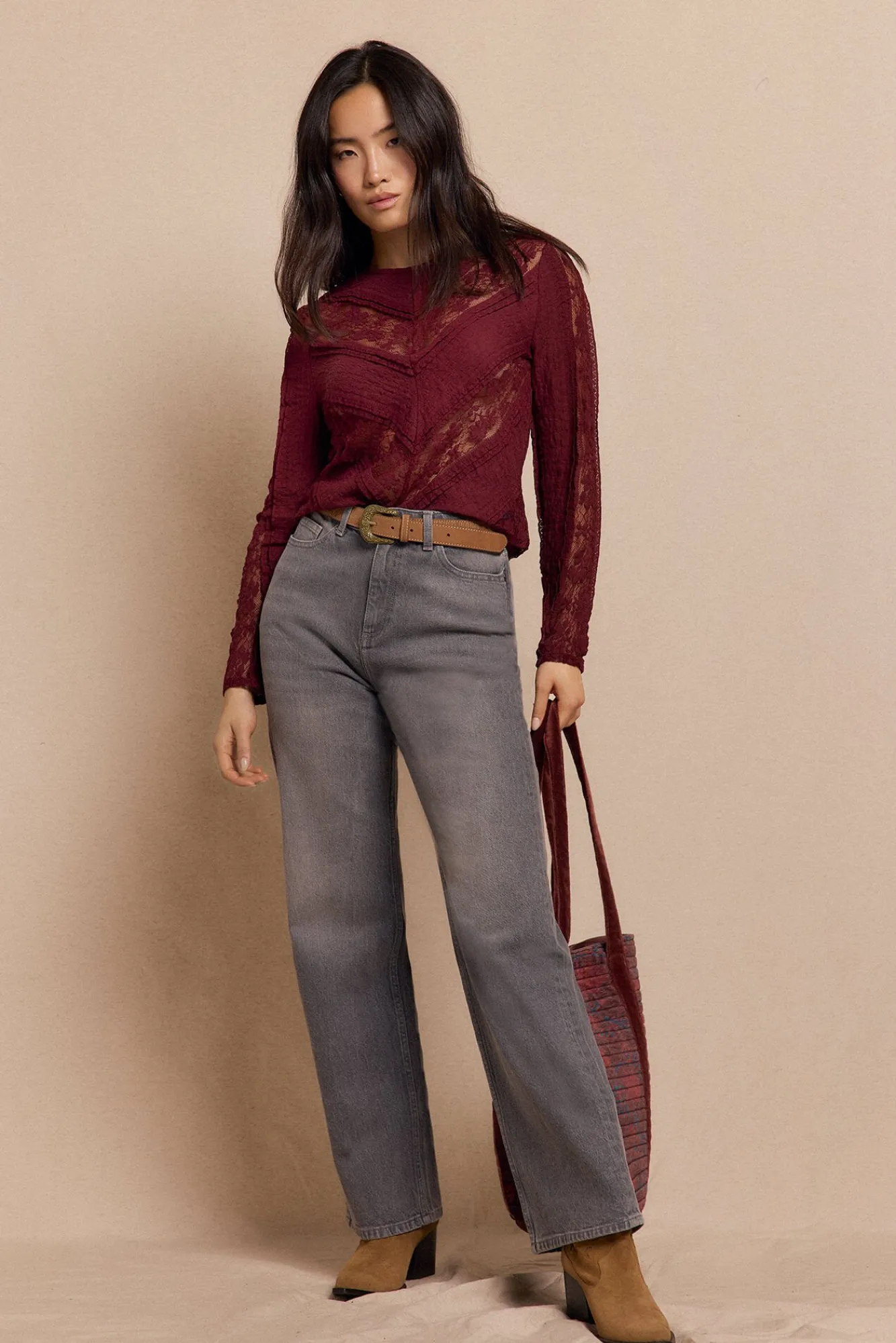 Mujer Slowlove Camisetas>Top encaje combinado