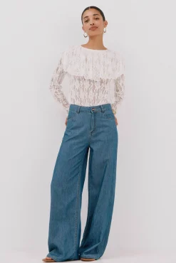 Mujer Cortefiel Camisetas>Top encaje volante