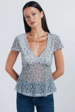 Mujer Springfield Camisetas>Top florecitas azules