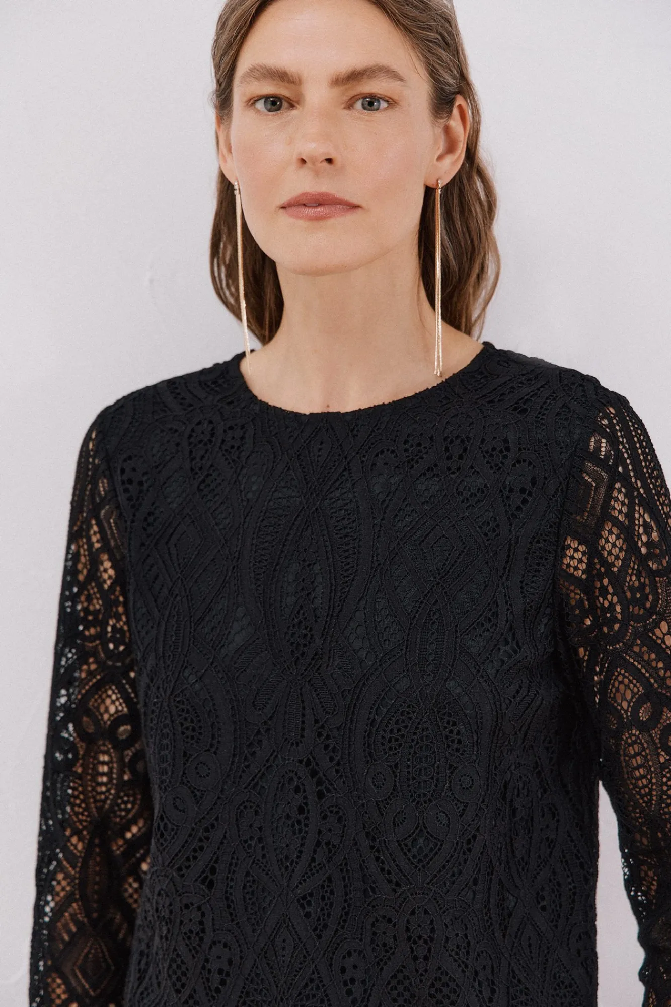 Mujer Cortefiel Camisetas>Top guipur manga larga