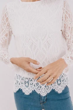 Mujer Cortefiel Camisetas>Top guipur manga larga