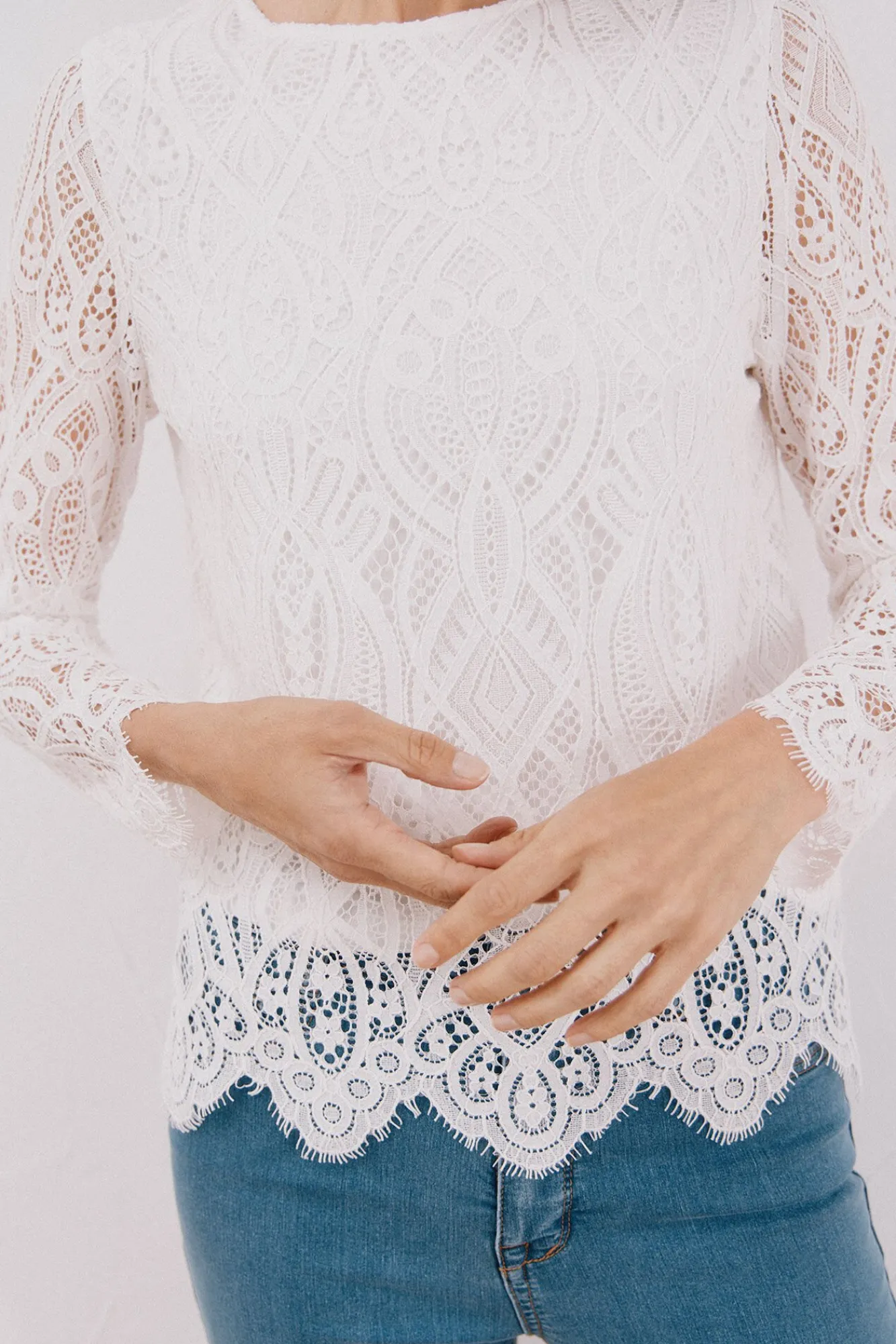 Mujer Cortefiel Camisetas>Top guipur manga larga