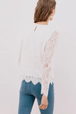 Mujer Cortefiel Camisetas>Top guipur manga larga