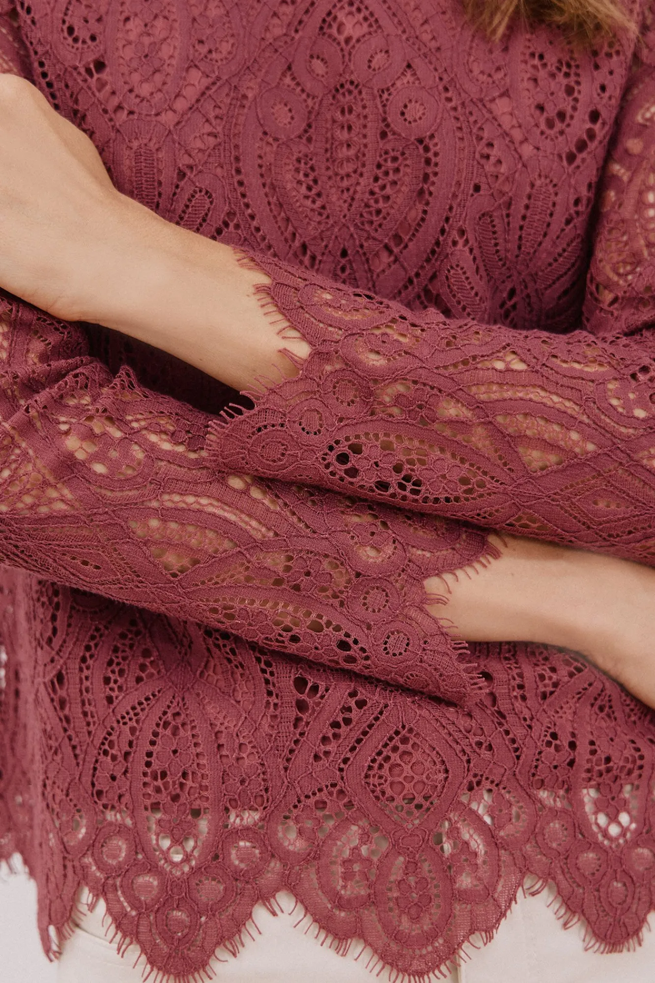 Mujer Cortefiel Camisetas>Top guipur manga larga