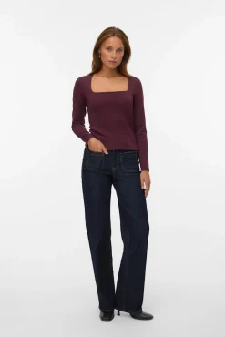Mujer Vero Moda Camisetas>Top manga larga escote cuadrado