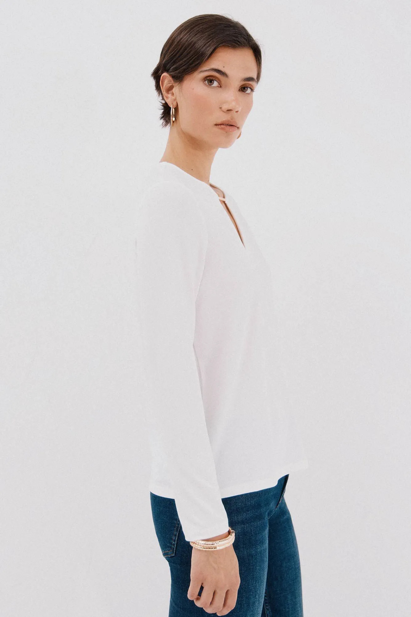 Mujer Cortefiel Camisetas>Top pieza dorada escote