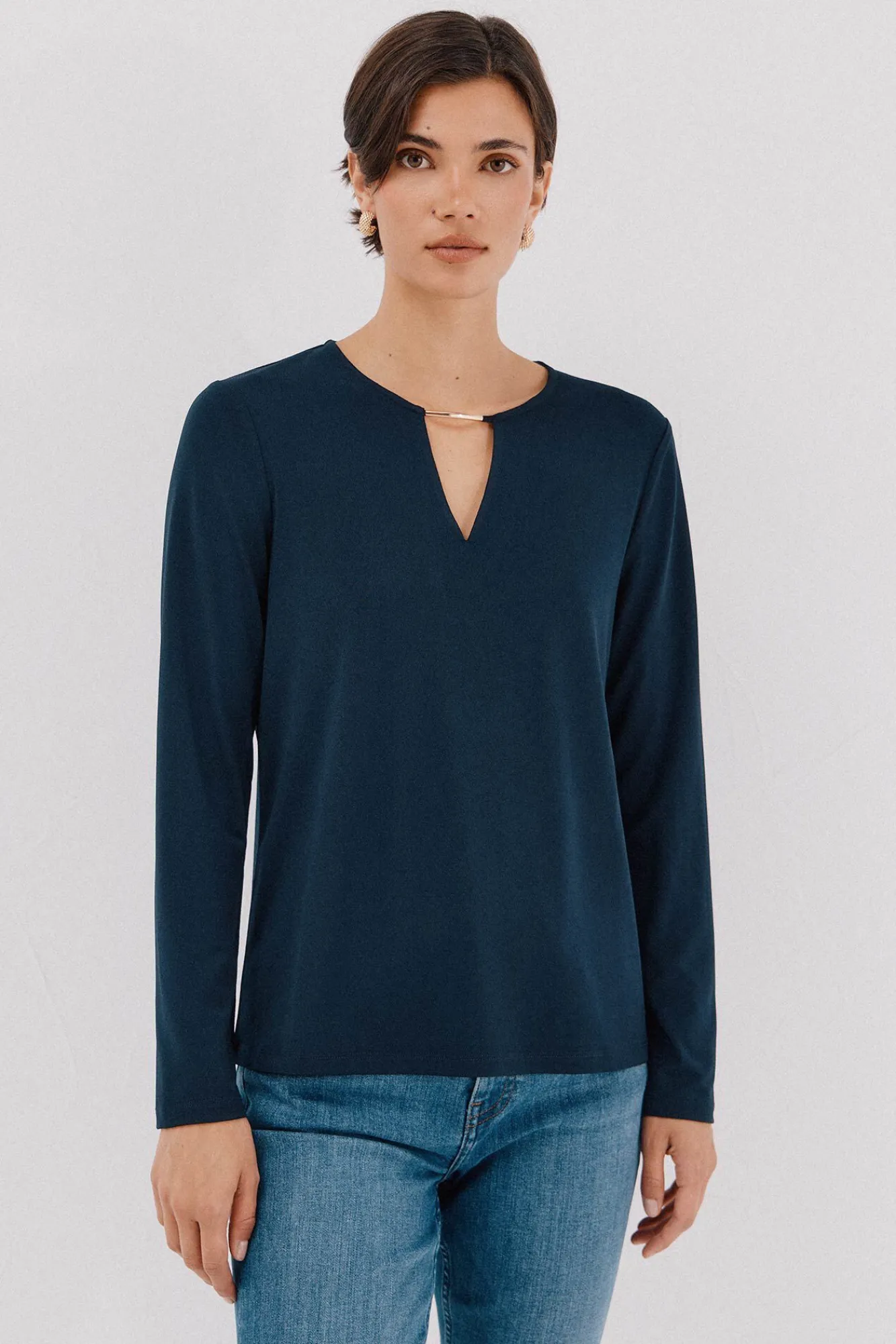 Mujer Cortefiel Camisetas>Top pieza dorada escote