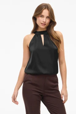 Mujer Vila Camisetas>Top satinado cuello halter