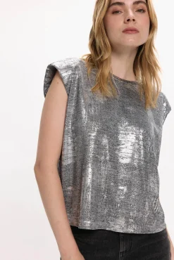 Mujer Vila Camisetas>Top sin mangas metalizado