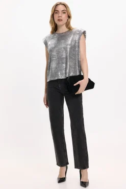 Mujer Vila Camisetas>Top sin mangas metalizado
