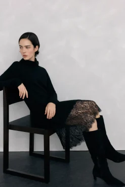 Mujer Pedro del Hierro Vestidos>Vestido de punto con detalle de encaje en bajo.