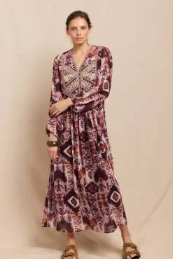 Mujer Slowlove Vestidos>Vestido fluido estampado bordado