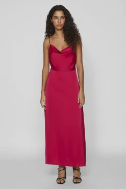 Mujer Vila Vestidos|Jerséis>Vestido largo satinado escote drapeado