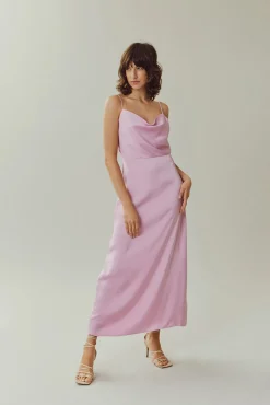 Mujer Vila Jerséis|Vestidos>Vestido largo satinado escote drapeado