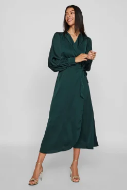 Mujer Vila Vestidos>Vestido midi cruzado satinado