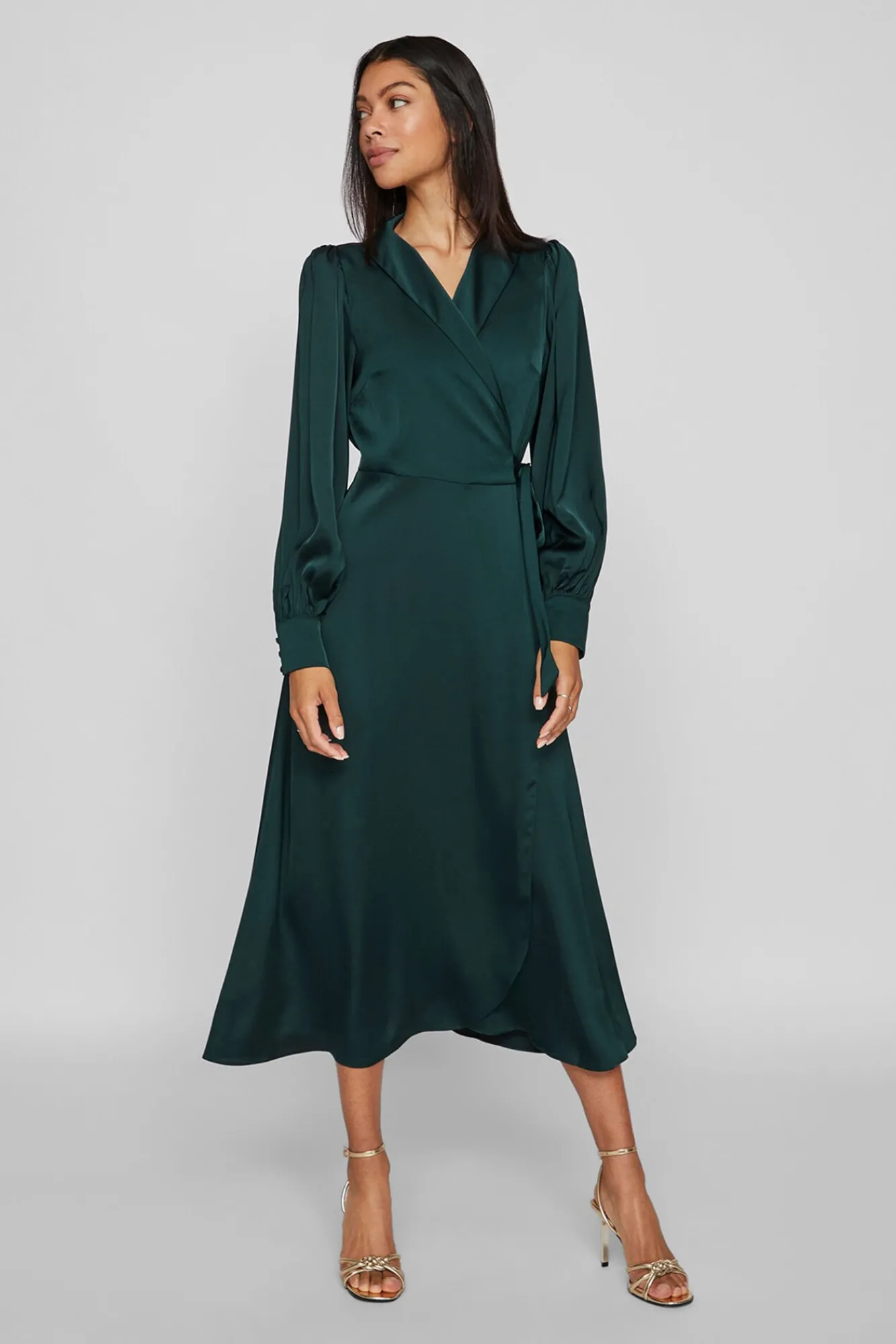 Mujer Vila Vestidos>Vestido midi cruzado satinado