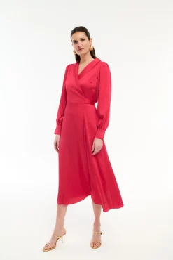 Mujer Vila Vestidos>Vestido midi cruzado satinado