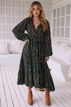 Mujer Jaase Vestidos>Vestido midi Eve estampado emerald