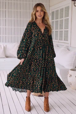 Mujer Jaase Vestidos>Vestido midi Eve estampado emerald