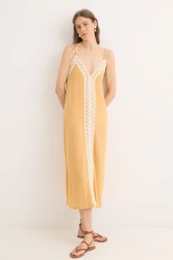 Mujer Cortefiel Vestidos>Vestido puntilla algodón contraste