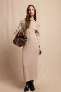 Mujer Slowlove Vestidos>Vestido punto cuello amplio