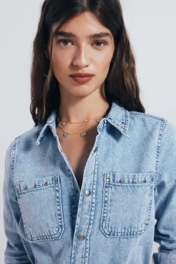 Mujer Springfield Vestidos>Vestido vaquero camisero tachas